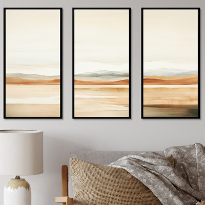 Minimalism Beige Mountain Horizon - Landscape Mountains Wall Art Set