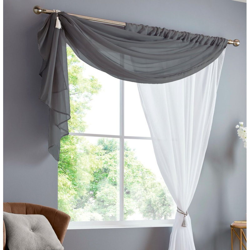 Anah Double Layer Voile Slot Top Sheer Curtain Panel, Charcoal/White, 150 W x 183 D cm