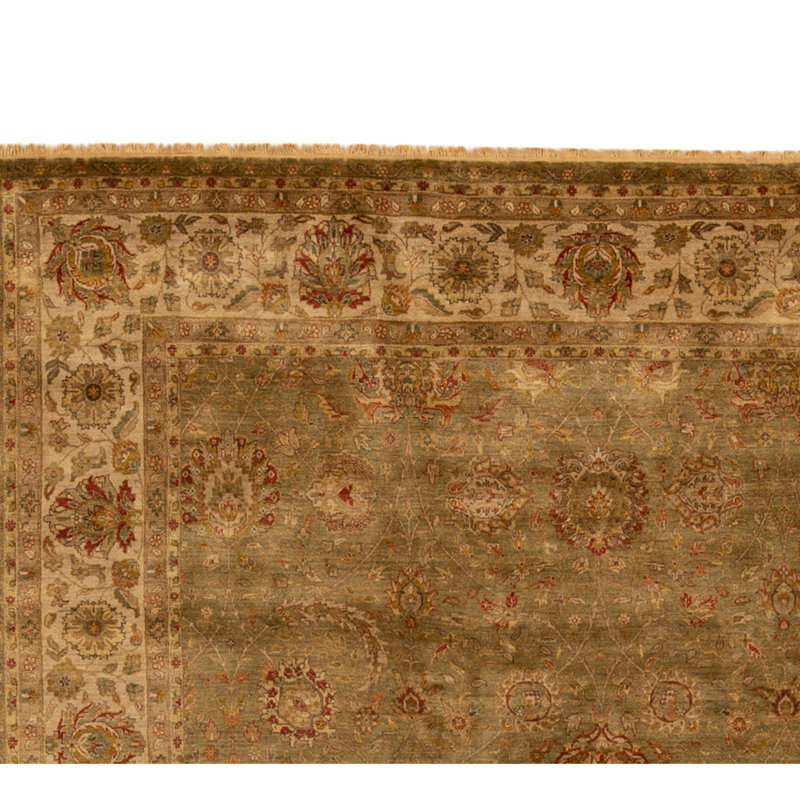 High-Quality Hand-Knotted Green And Ivory Area Rug