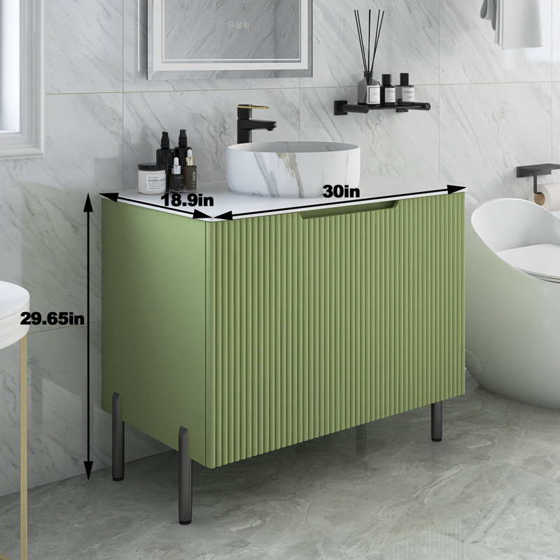Meuble-lavabo autoportant avec 2 portes et comptoir blanc Carrara, Vert