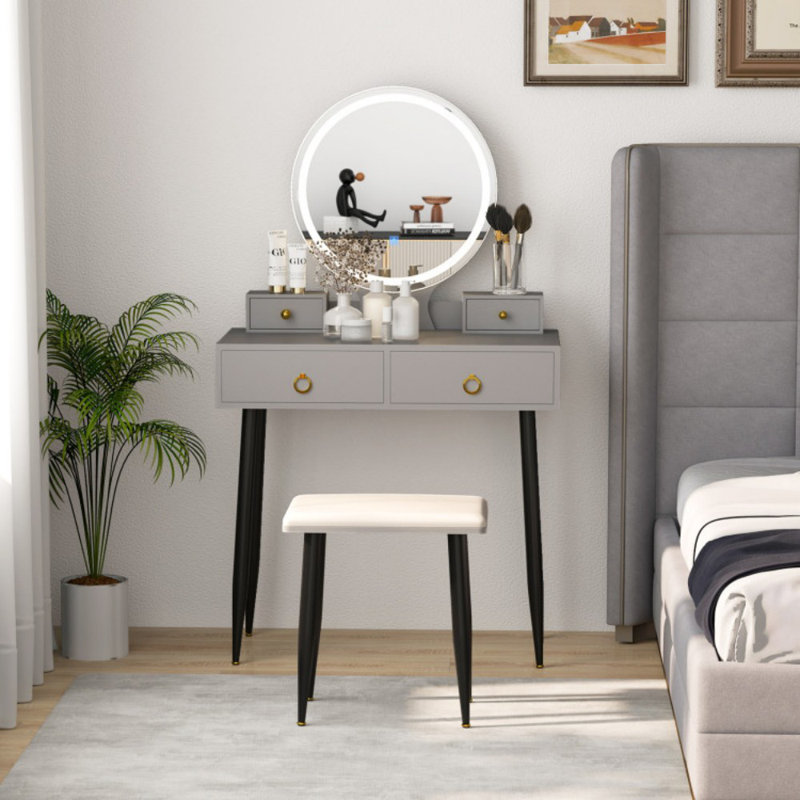 Ensemble de coiffeuse avec miroir, Gris / noir