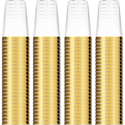 Gobelets en plastique transparents jetables dorés 14 oz