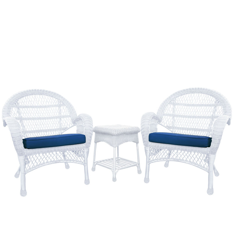 Ensemble de conversation avec coussins 3 pièces Mangum, bleu, Blanc