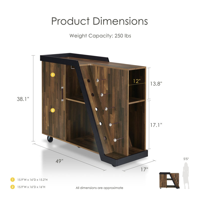 Tyndalls Park 48.46'' Home Bar, Light Hickory