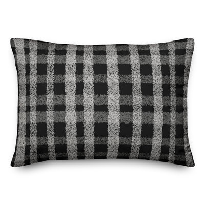 Chalky Gray Plaid Outdoor Throw Pillow
