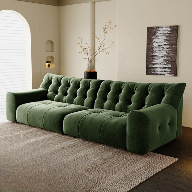 Retro Chenille Straight-layout Green Sofa