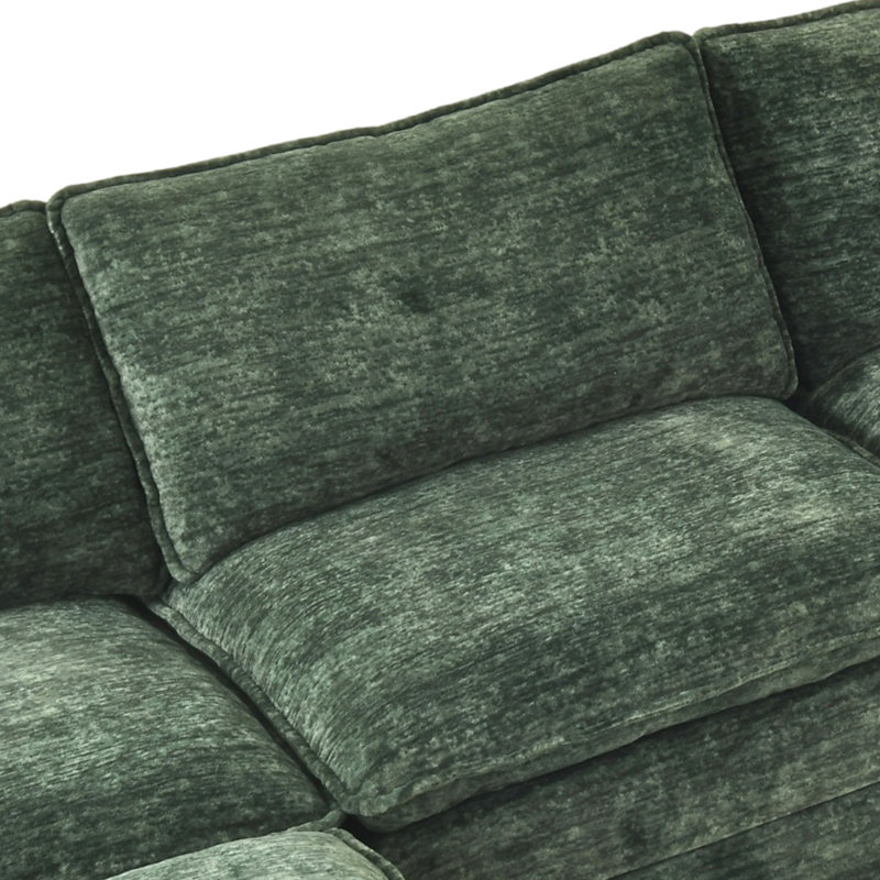 Canapé modulaire en velours 108 po à 3 places avec repose-pieds profond et repose-pieds l 108 po, Velours vert