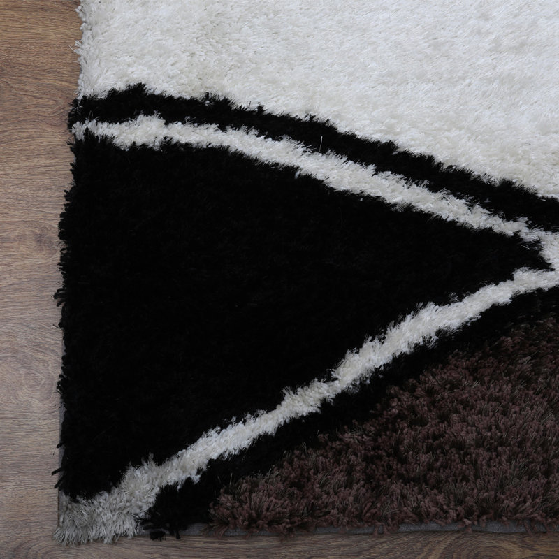 TAPIS DE SALON EN POLYESTER ÉCOLOGIQUE TUTE À LA MAIN - Blanc et gris Design contemporain, Rectangle 4 pi x 6 pi