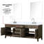 84 po Meuble-lavabo double large en chêne gris avec surface en marbre, robinet et 36 miroirs, protection à long terme en largeur avec comptoir, traitement durable
