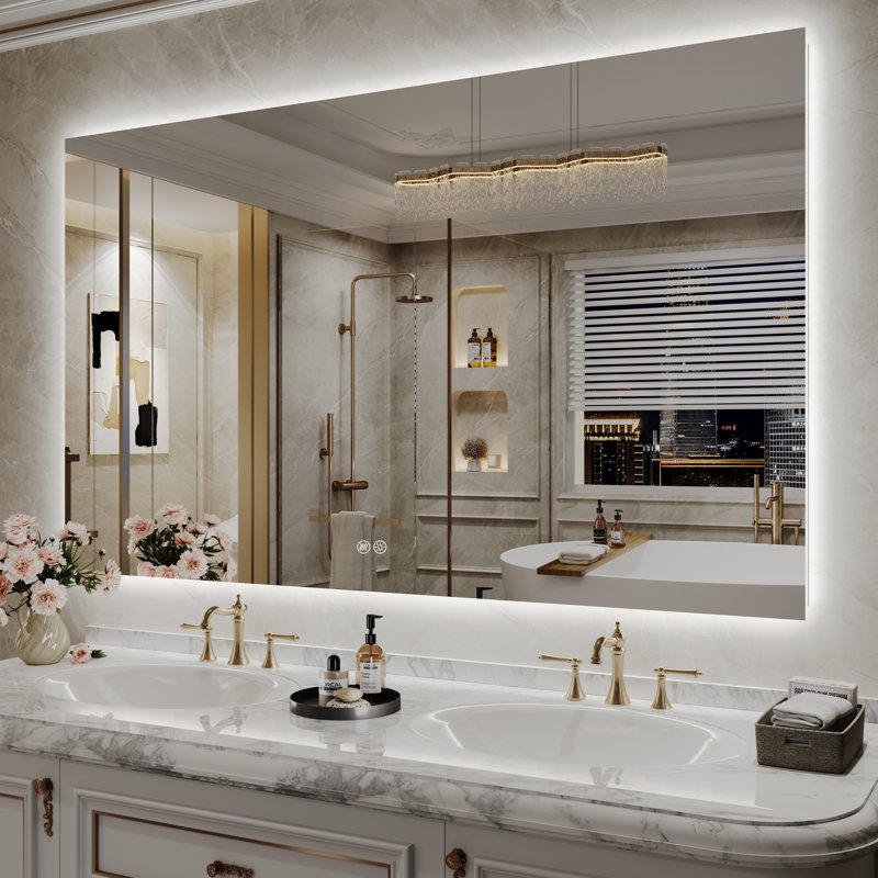 Miroir de salle de bain à DEL rétroéclairé sans cadre certifié Lunara UL, 60 po x 36 po