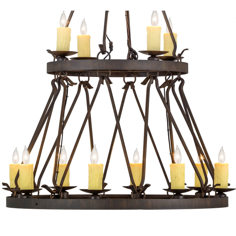 Lustre de roue de wagon à style bougie à 12 lumières Gwenda