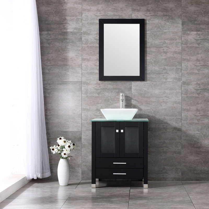 Ensemble de meuble-lavabo simple 25 po avec miroir Rodarte, Noir