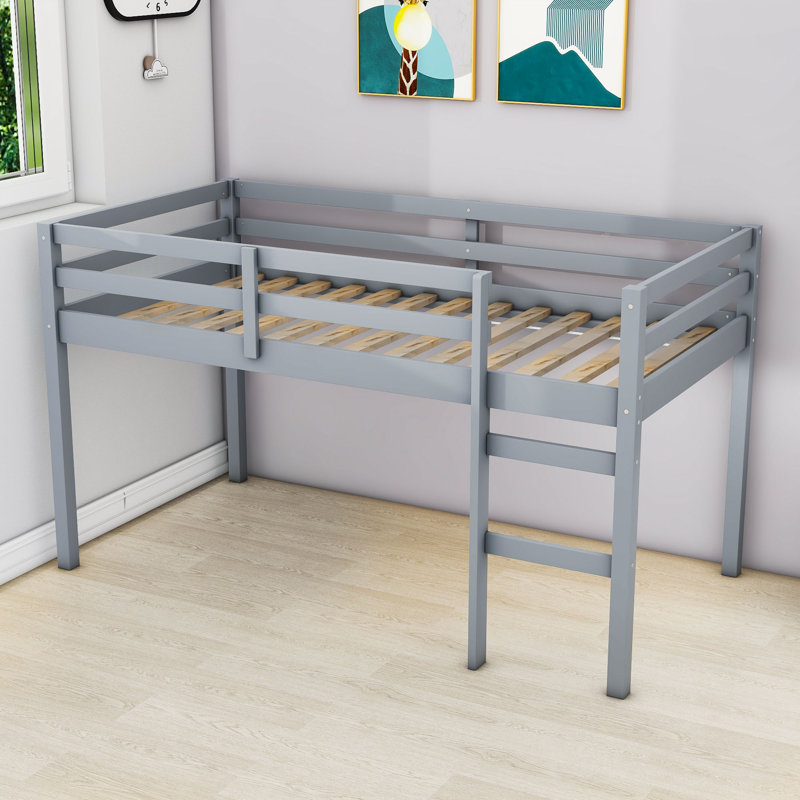 Kaisei Twin Wooden Loft Bed With Ladder, Gray