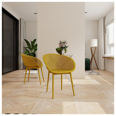 Été - Ensemble de 2 chaises longues modernes - Plastique PP intérieur / extérieur toutes saisons, léger pour patio, plage, salon (jaune terreux)