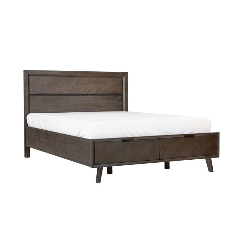 Lit plateforme, tête de lit, 2 tiroirs, acacia brun Cid, Grand