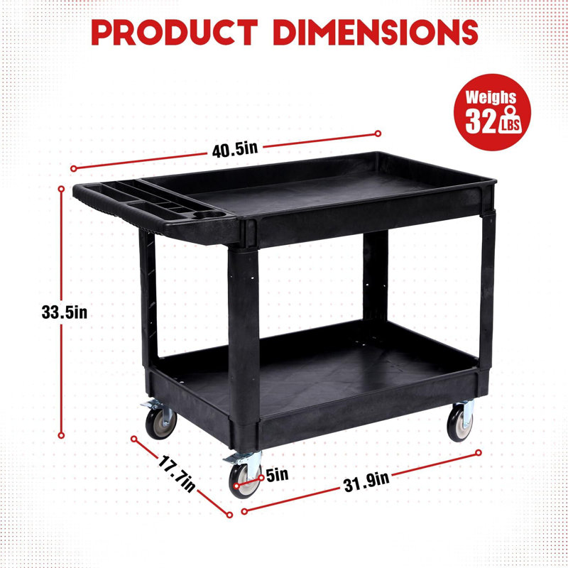 Chariot utilitaire, chariot utilitaire roulant en plastique robuste, H 33,5 po x l 25,6 po x P 31,9 po