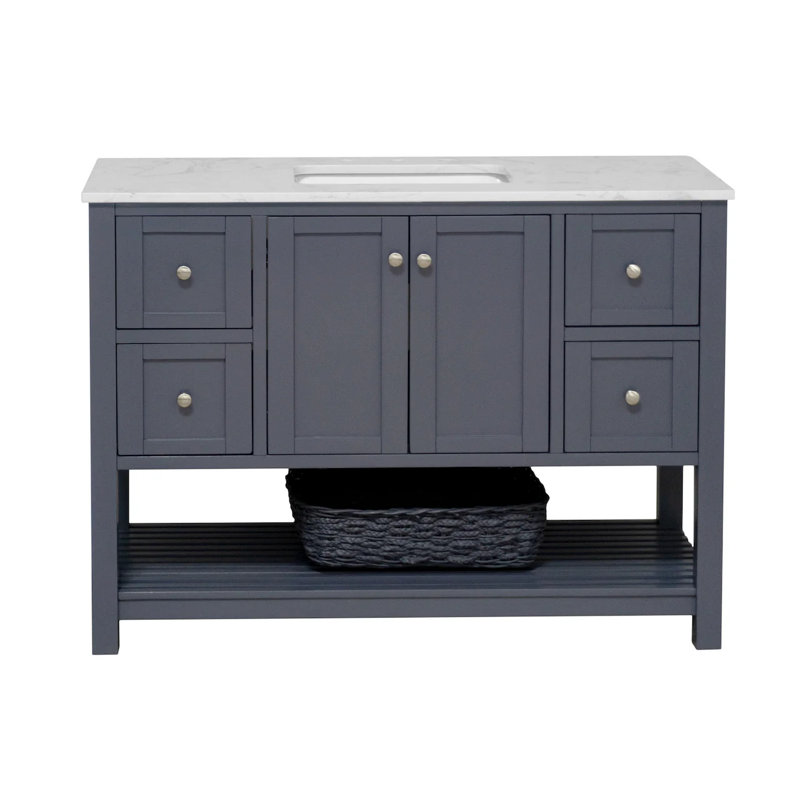 Ensemble de meuble-lavabo simple 48 po Binne, Gris marine, Carrara d'ingénierie