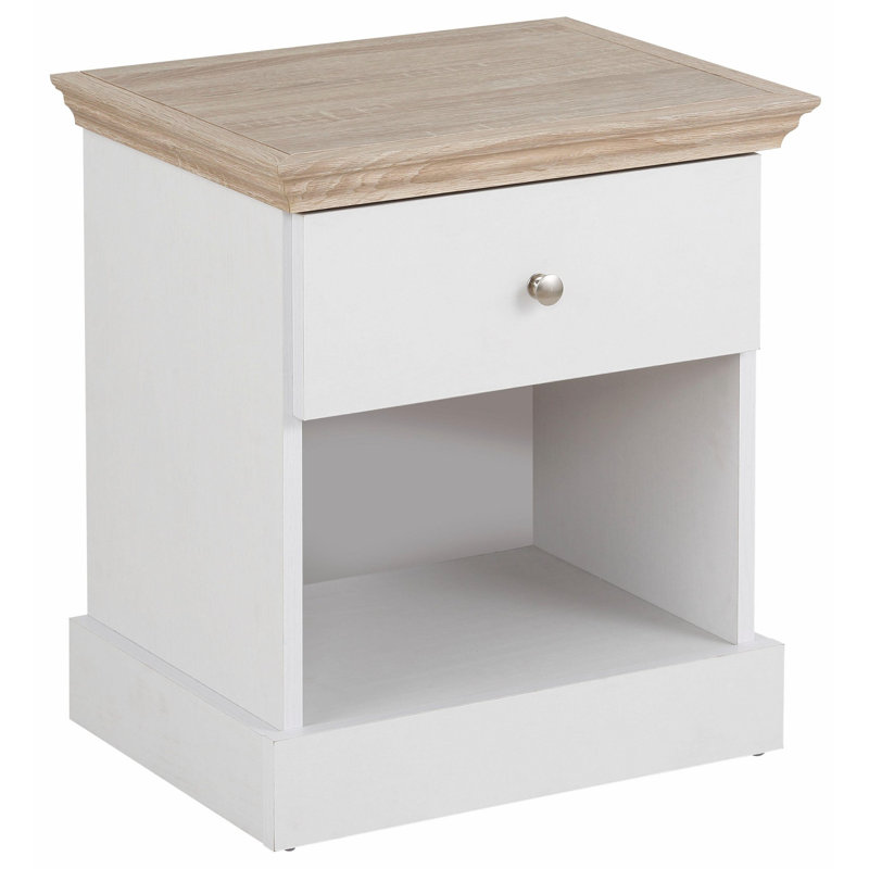 1 Drawer Bedside Table Modern, White/Oak
