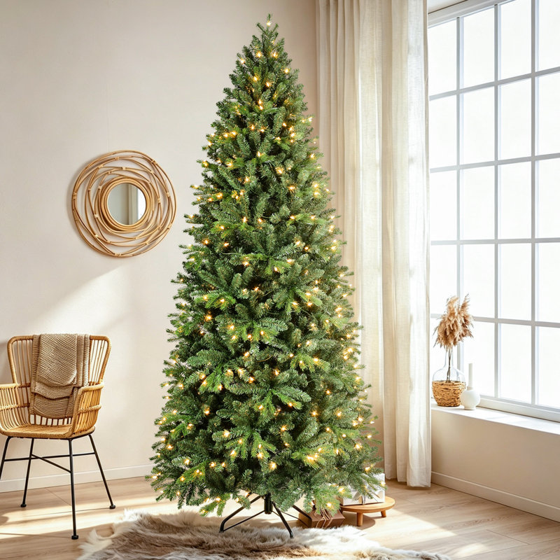 Arbres de Noël artificiels pré-éclairés, lumières chaudes, embouts de branches mixtes en PE et PVC, base en métal, 6'
