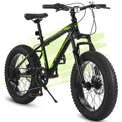 Vélo de montagne pour enfants 20 po, cadre en acier à haute teneur en carbone à 7 vitesses avec deux freins à disque et suspension avant, vélo tout-terrain pour garçons et filles