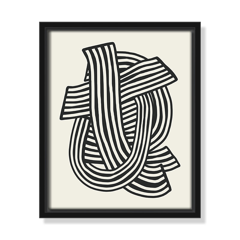Rayures abstraites à imprimé noir par Dean, Toile avec cadre, 9.5'' W x 11.5'' H, Black Floater