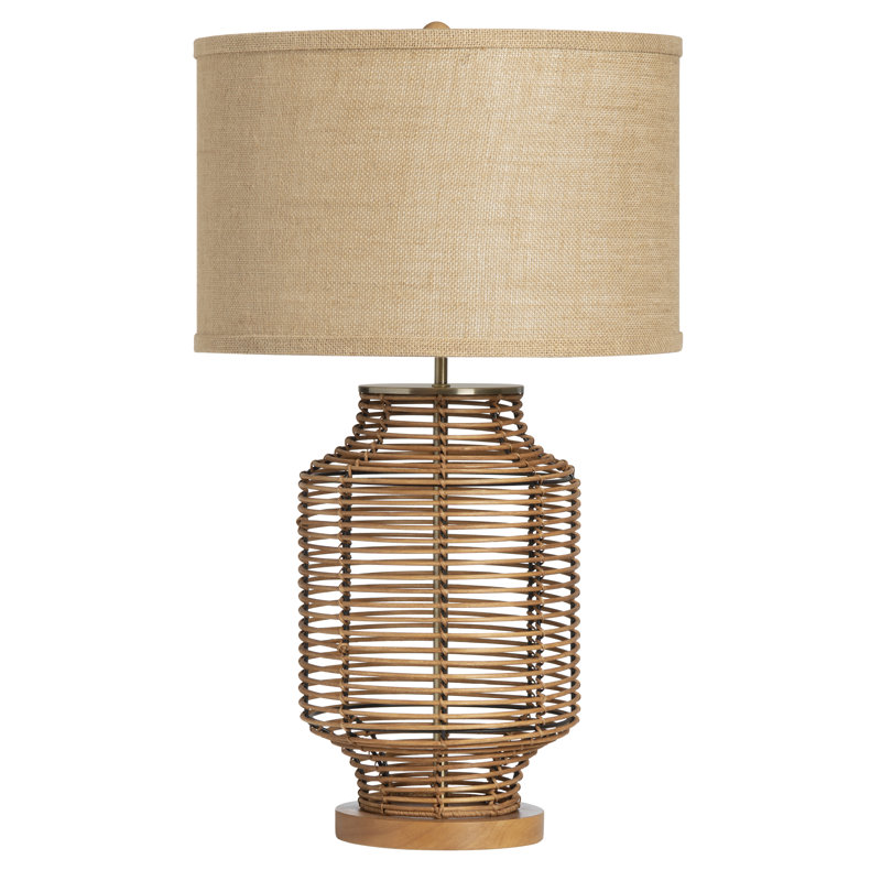 29" Rattan Table Lamp With Tan Shade
