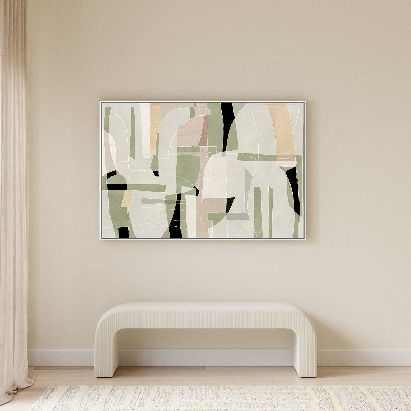 Sunny Barcelona - Floater Frame Canvas, 61.5" W x 41.5" H, White