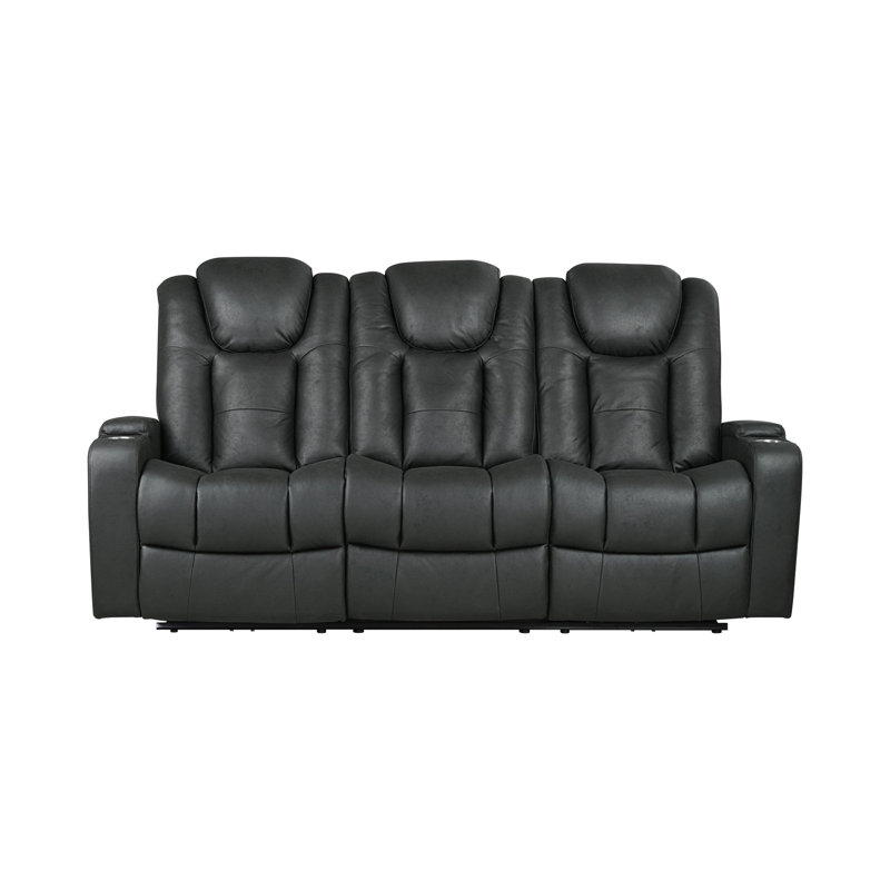 Ensemble 2 pièces: canapé inclinable électrique avec table rabattable et causeuse console, noir, Black 2-piece Set