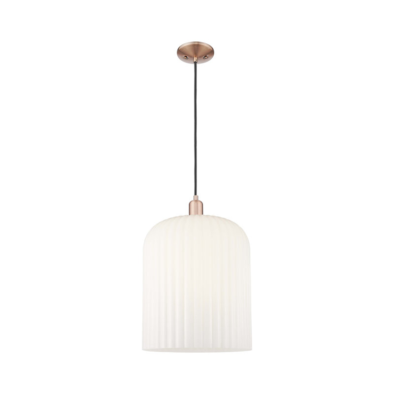 Mini luminaire suspendu suspendu 1 lumière Downtown, Blanc brillant, H 18,38 po x l 12 po x P 12 po, Cuivre antique