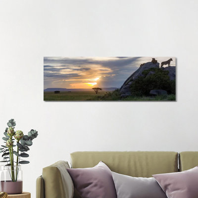 Lions in Serengeti 1 Piece Wrapped Canvas Panoramic Wall Art
