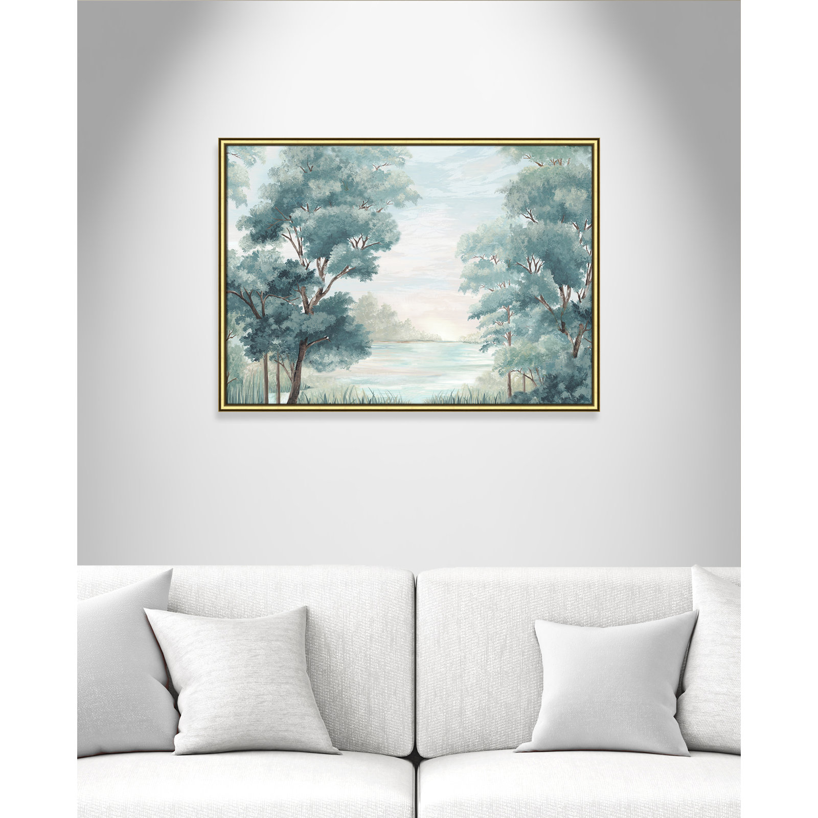 LeeRoy "Calm Forest River" Painting, 26.75" H x 36.75" W x 0.87" D, Gold Framed