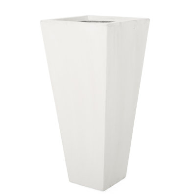 13.39" L X 28.5" H Matte White Outdoor Planter - Tapered Cast Stone, For Backyard 28.9" Stone Design, Enhances Patio