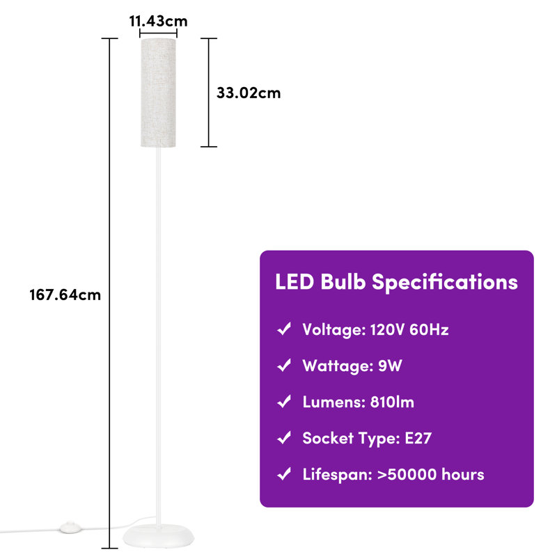 167cm Powder Coated Traditional Floor Lamp, White