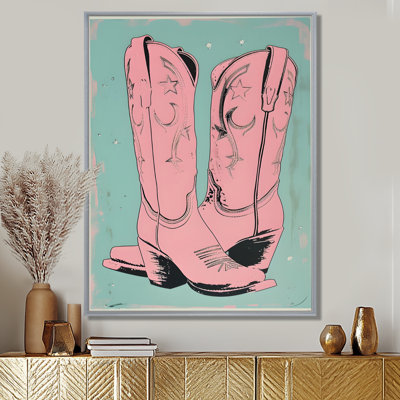 Pink Cowgirl Boots Illustration - Cowgirls Wall Art Print