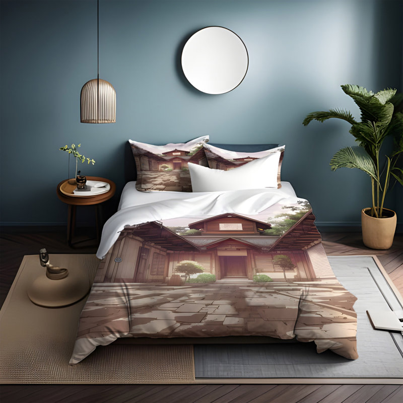Floral Duvet Cover, Queen Duvet Cover + 2 Queen Shams, Brown/Green Abstract