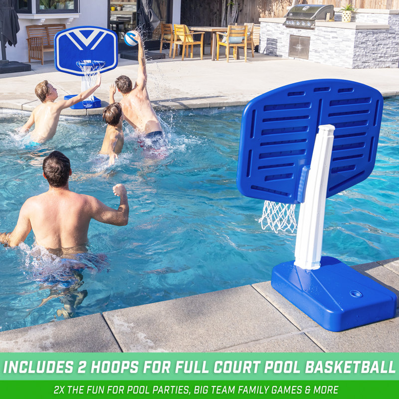 Blue and White 2-in-1 Pool Basketball and Volleyball Set
