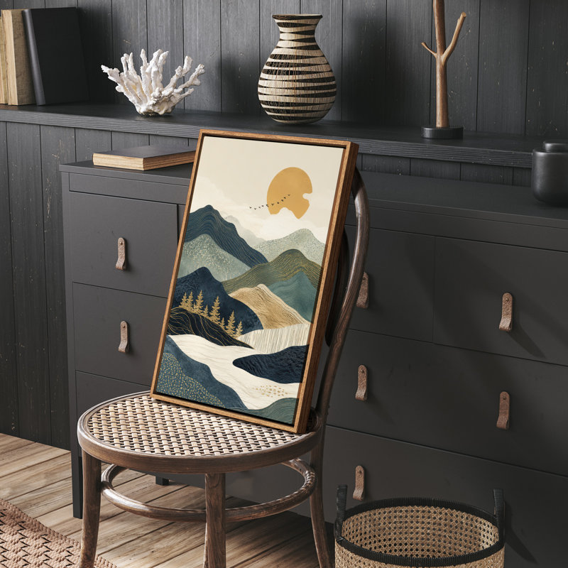 Impression sur toile encadrée, soleil doré, paysage de montagne, paysage moderne, 36" H x 24" W, Natural