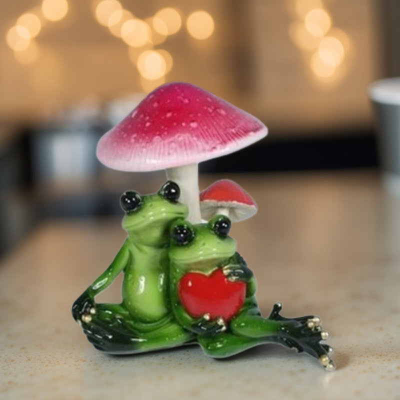 5"W Frog Couple under Mushroom Figurine