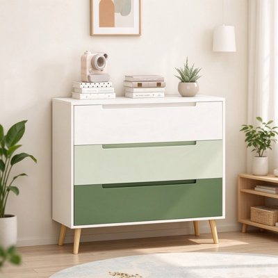 Commode à 3 tiroirs, en bois avec poignée intégrée et pieds en bois massif, meuble de rangement pour chambre, chambre d'enfant, salon, petits espaces