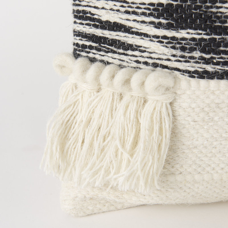 Beardell 18" Charcoal and Ivory Tassel Pillow Cover