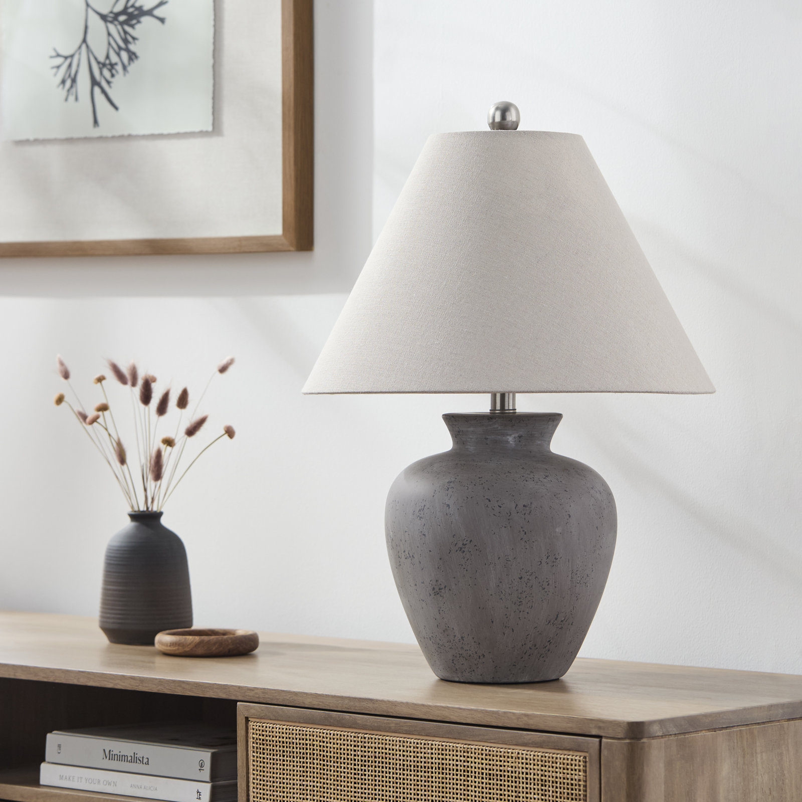 Calico Table Lamp, Gray Finish / Natural Shade