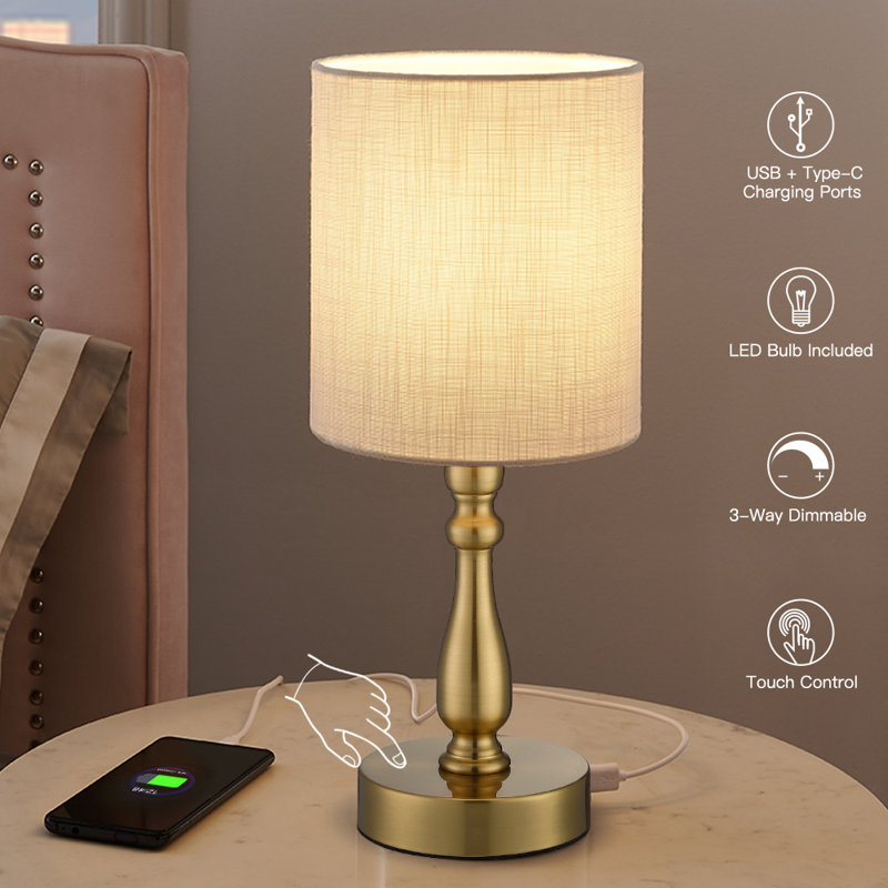 Cearra Metal USB Table Lamp, Brass