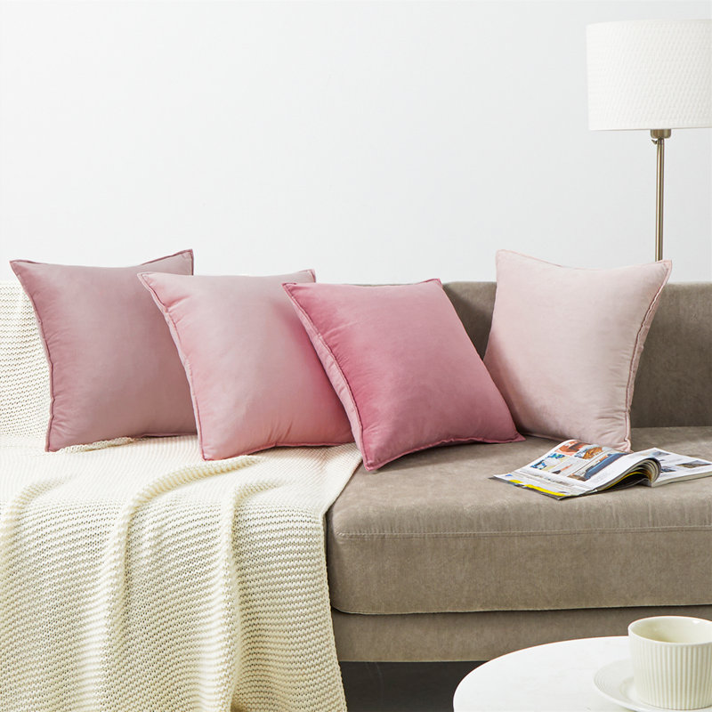 Velvet Pillow Cover, Pink, 16''H x 16''W