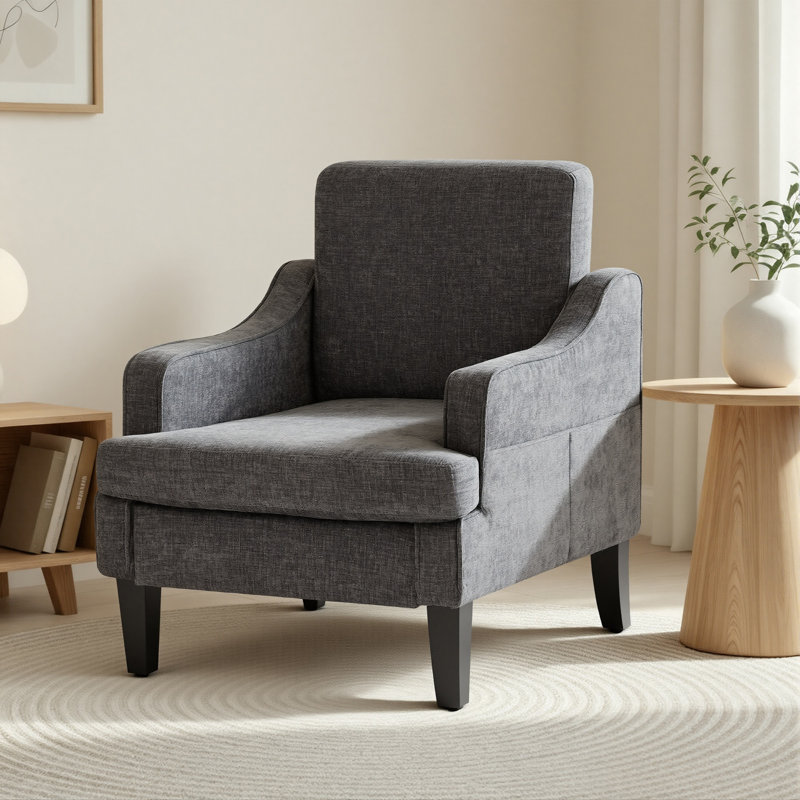 Fauteuil d'appoint rembourré en chenille Mordern And Chic Design, Gris foncé