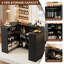 Bar moderne en forme de U à 3 niveaux avec lumières DEL et porte-verres à pied, noir-1272630548