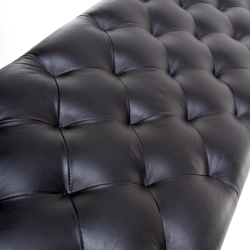 Limones Genuine Leather Upholstered Storage Bench, Black