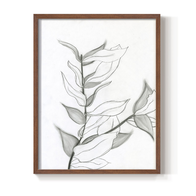 Reproduction encadrée de feuillage gris anthracite - bois massif, H 30 po x l 24 po, Noyer