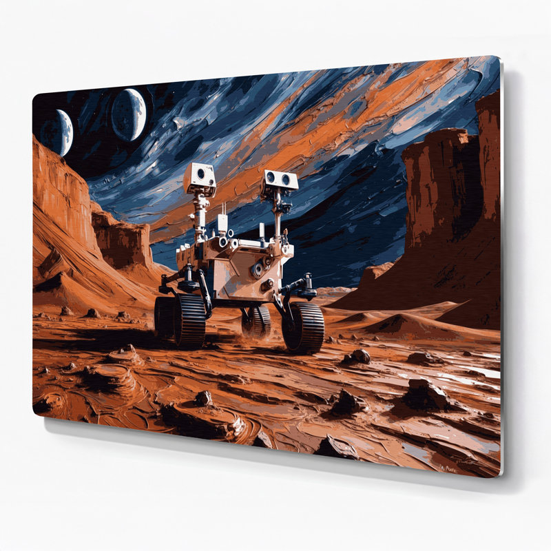 Art mural en métal mauve, Space Mars rover, H 11 po x l 14 po