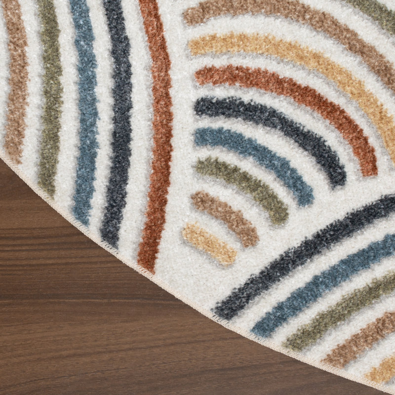 Aramus Machine Washable Abstract Ivory/Multi Rug, Round 7'10"
