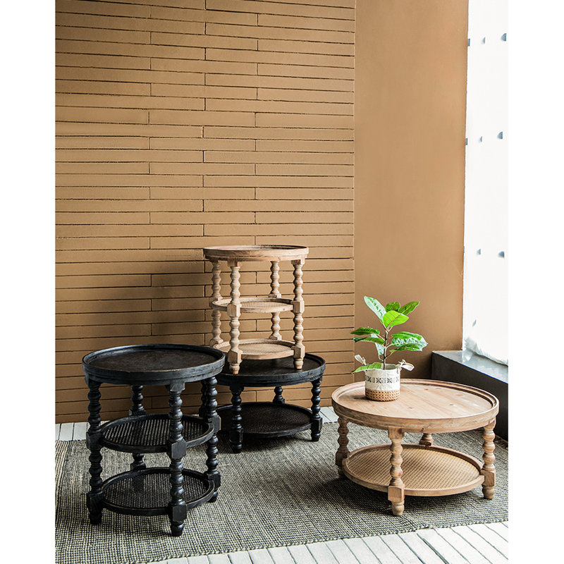Table d'appoint en bois avec tablettes - noir pour décor français
